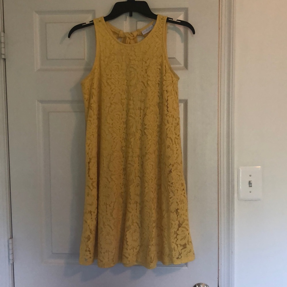 New York & Company Yellow Lace Shift Dress